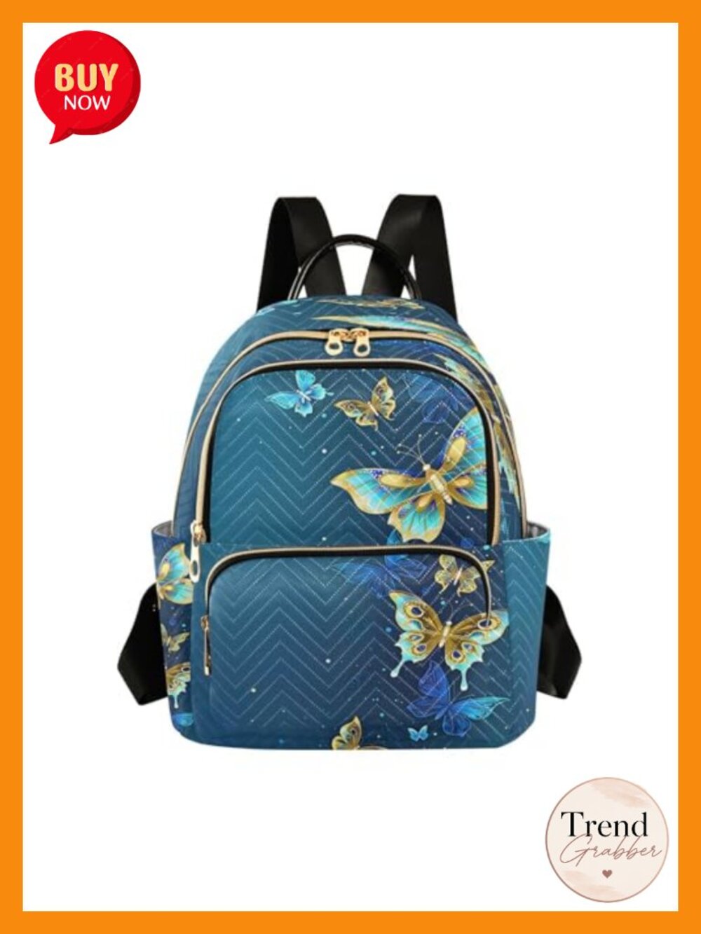 Women's Fashion Backpack Purse Daypack Travel Bag with Gold Butterflies 10L
